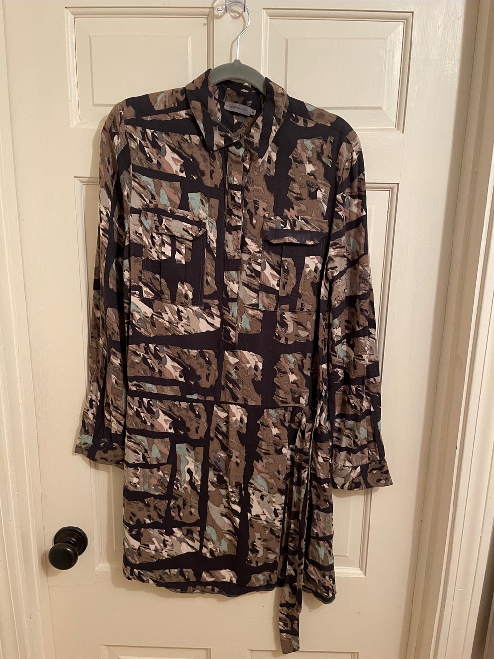 Calvin Klein Jeans Black and Brown Abstract Print Shirt Dress